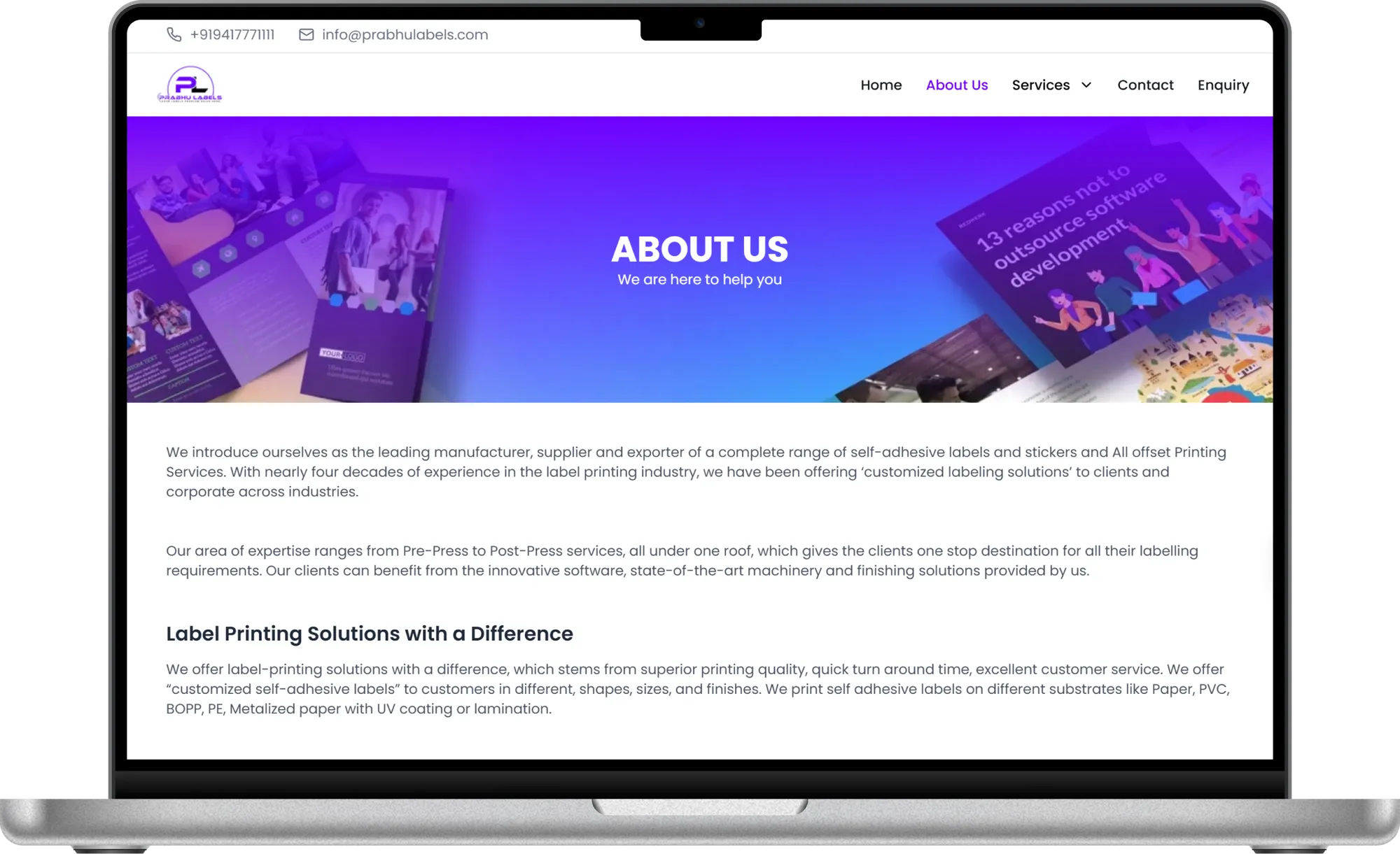 Prabhu Labels web screenshot 1 showing key features and user interface