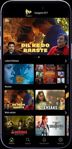 Tangent OTT mobile app screenshot 2 showing key features and user interface